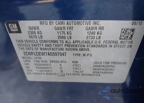 2010 Chevrolet Equinox Ls from USA, damaged, VIN 2CNFLCEW7A6397047